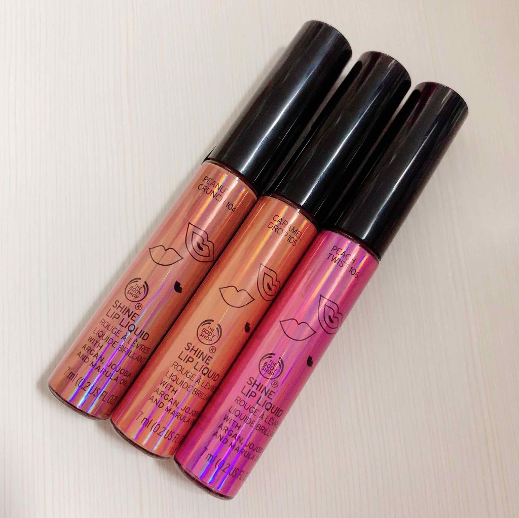 THE BODY SHOP シャインリップリキッドのクチコミ「昨日お迎えした ザ・ボディショップ の限定のリップが可愛すぎたのでシェアさせてください……。
.....」（1枚目）