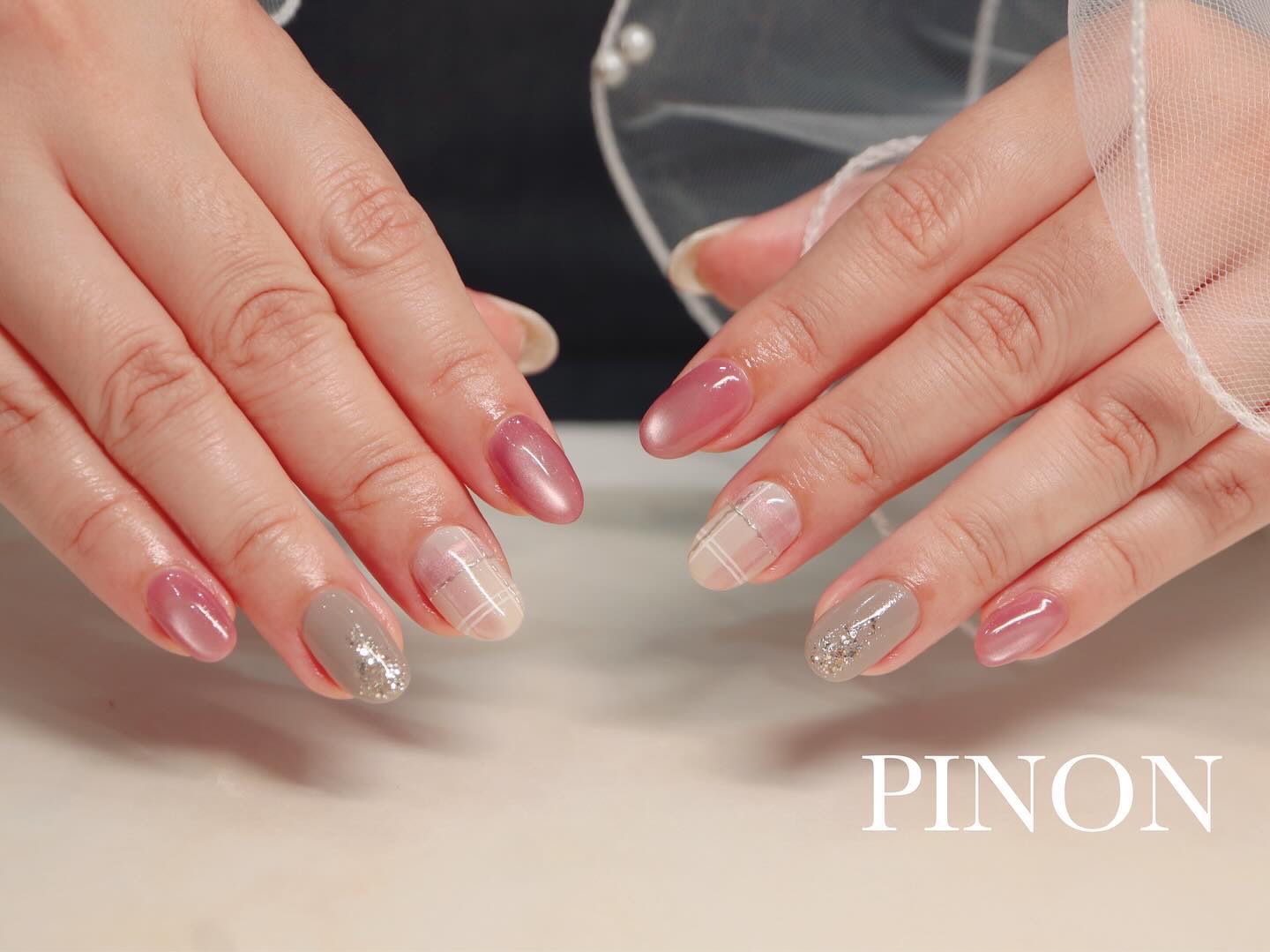 #チェックネイル,#マグネットネイル,#冬ネイルのネイルデザイン