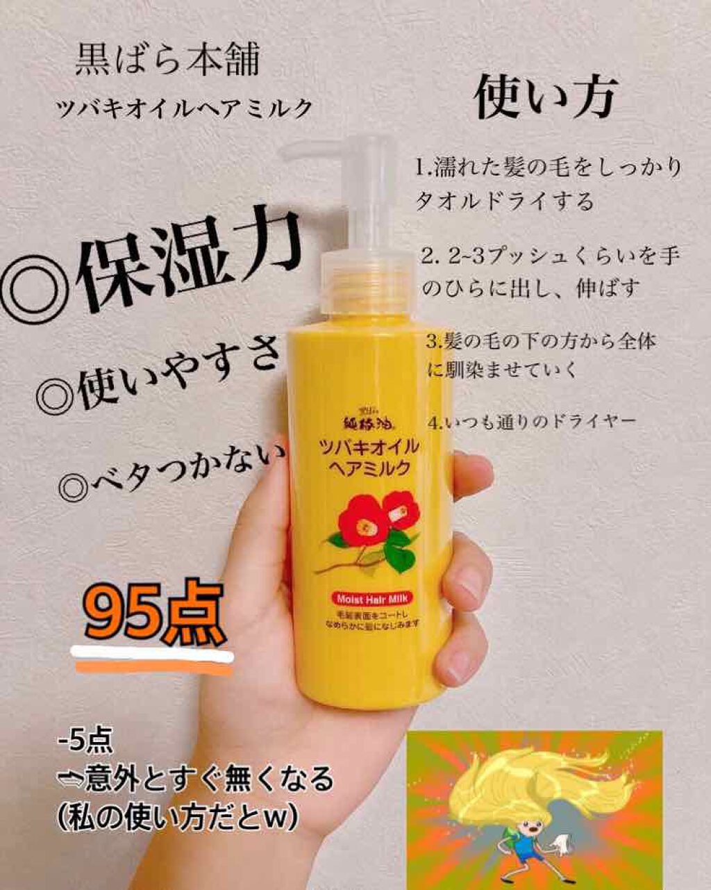 ツバキオイル ヘアミルク/黒ばら本舗/ヘアミルクを使ったクチコミ(1枚目)