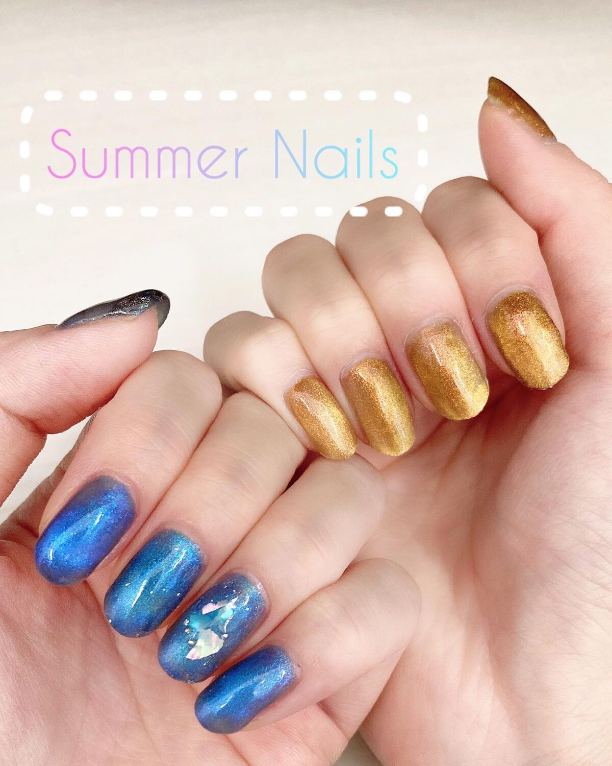 のりちょ🐰自分を労るごほう"美"レシピ on LIPS 「アシンメトリーマグネットネイル♡インスタ過去ポストです🐰♡両手..」(1枚目)