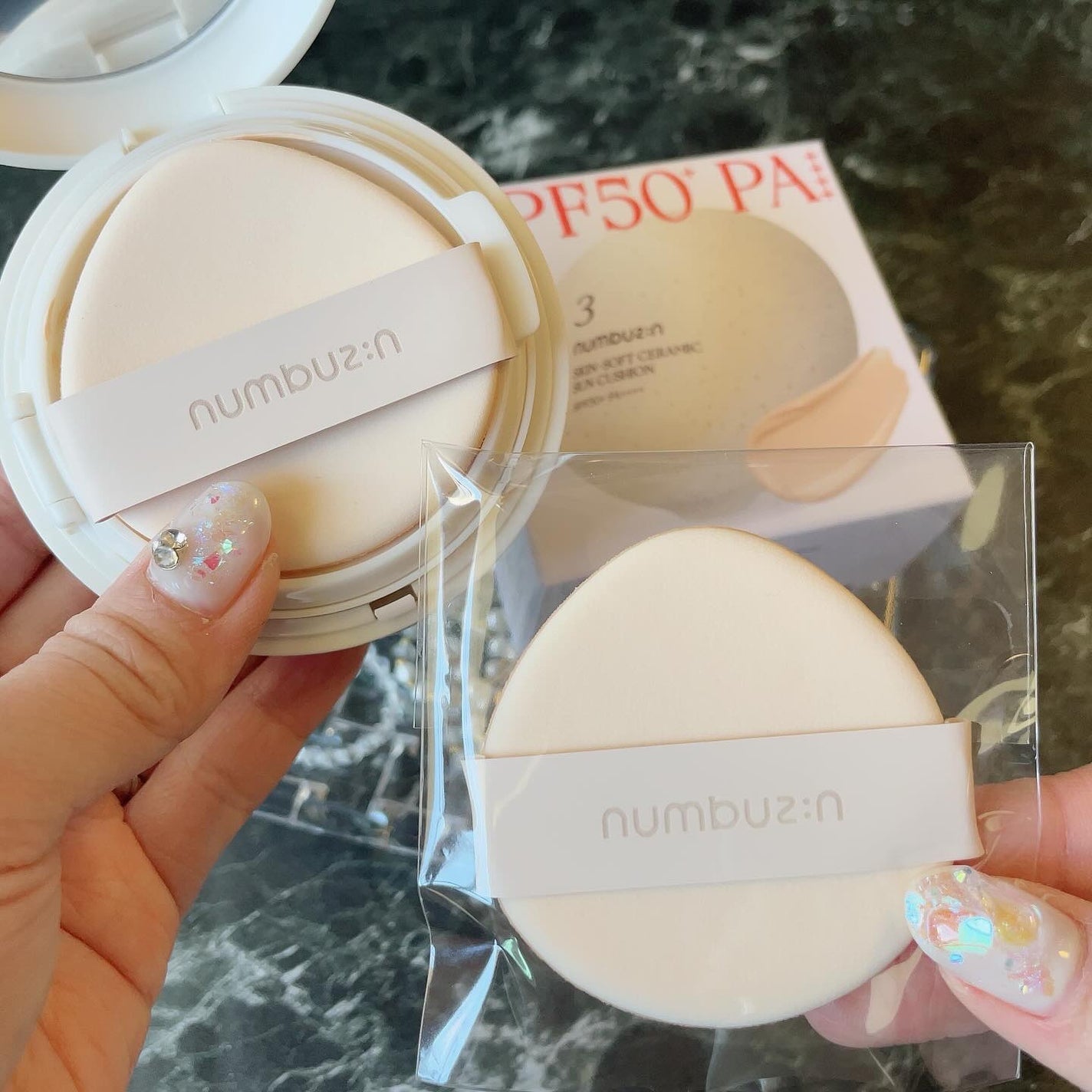 3番 ノーファンデ陶器肌トーンアップクッション/numbuzin/クッションファンデーションを使ったクチコミ(3枚目)