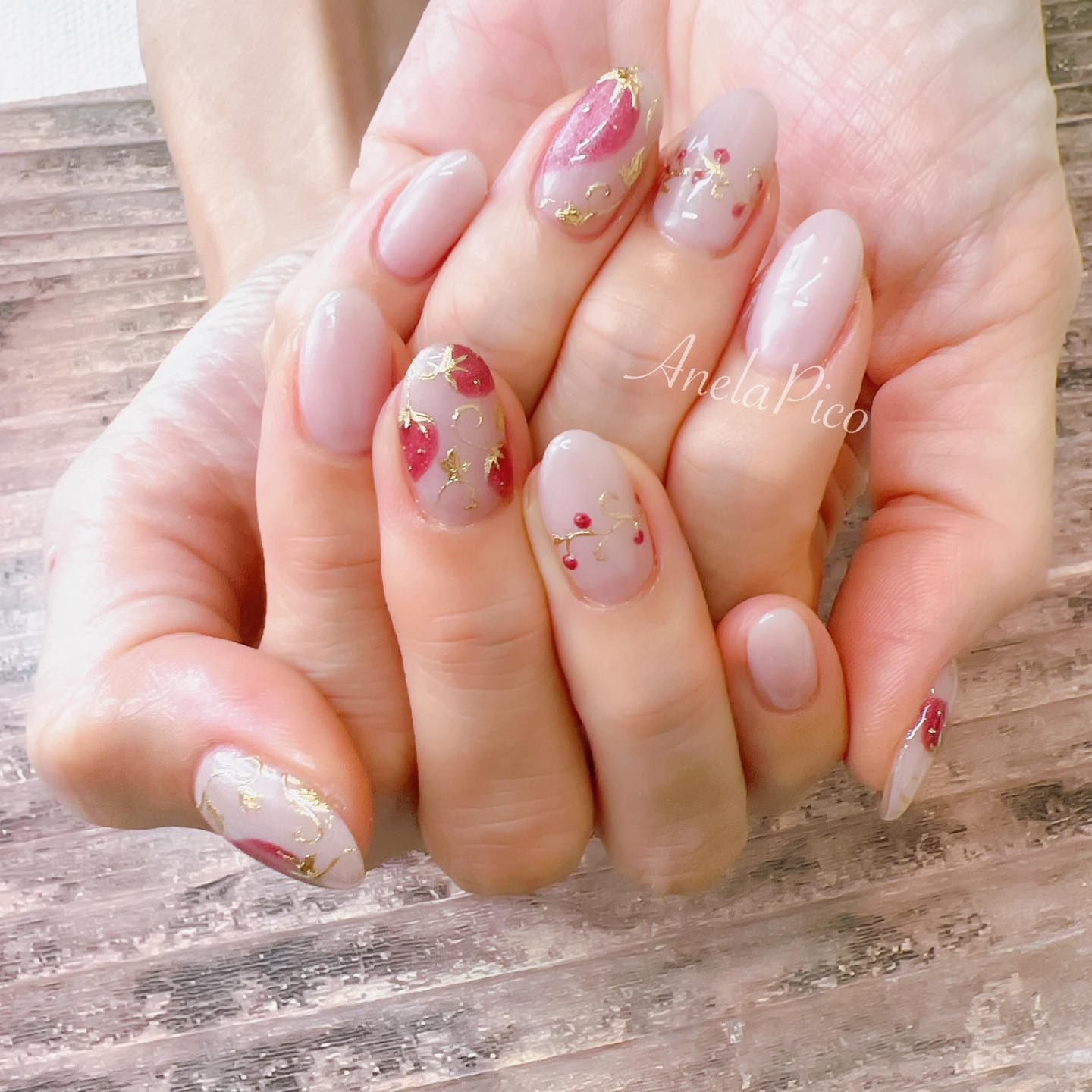 #ネイル,#純国産ジェルネイル,#ジェルネイル,#春ネイル,#いちごネイルのネイルデザイン
