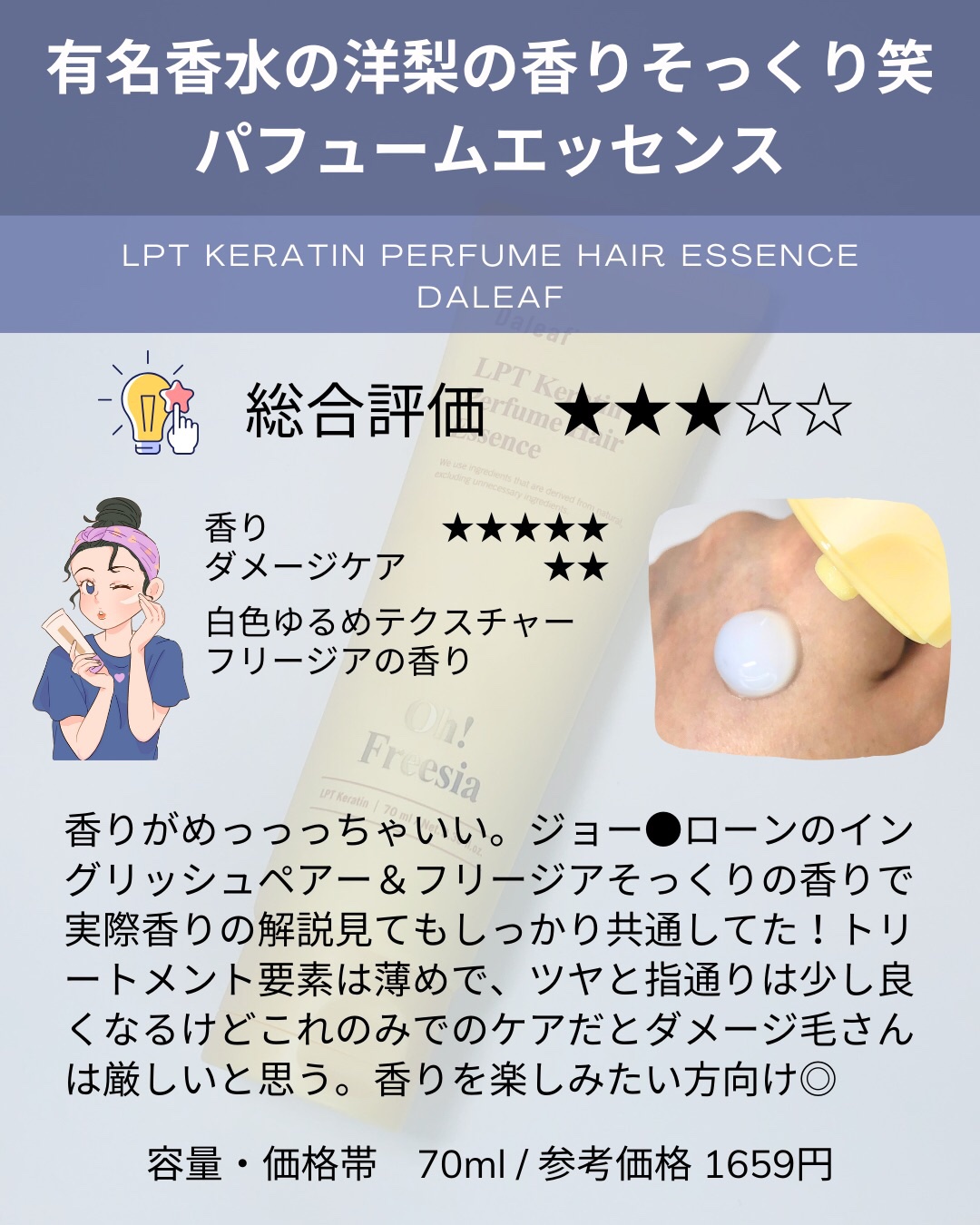 LPT Keratin パフュームヘアエッセンス Blooming Rose/Daleaf/ヘアミルクを使ったクチコミ（2枚目）