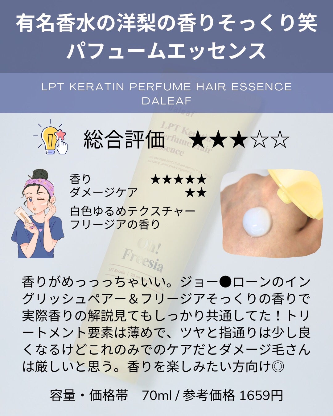 LPT Keratin パフュームヘアエッセンス Blooming Rose/Daleaf/ヘアミルクを使ったクチコミ(2枚目)