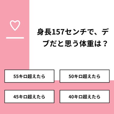 結 on LIPS 「【質問】身長157センチで、デブだと思う体重は？【回答】・55..」（1枚目）