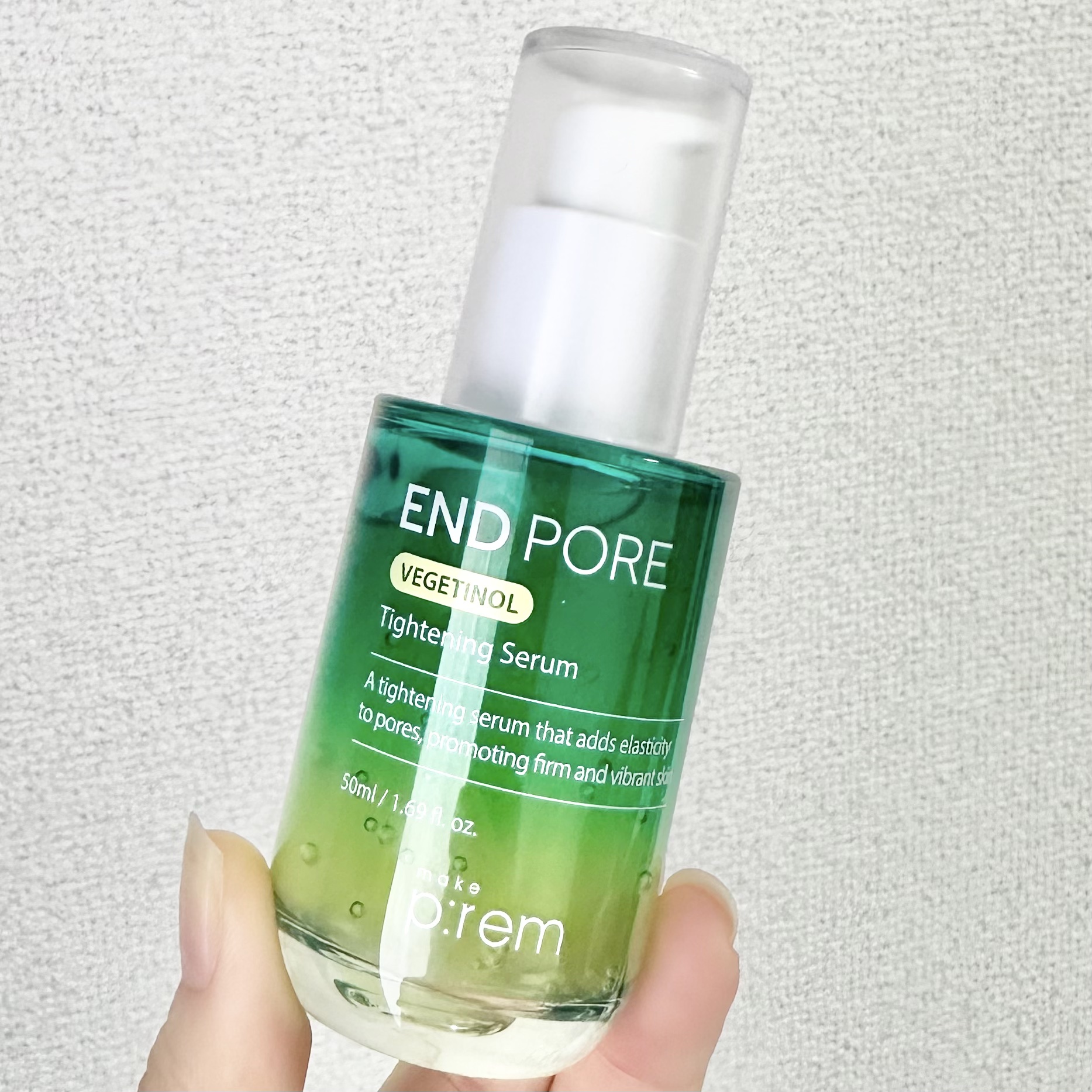 メイクプレム エンドポア ベジチノールタイト二ングセラム 50ml


たるみ毛穴でお悩みの方にオススメの美容液✨


今話題のバクチオール、ヴィーガンコラーゲン、グリーンカフェインが毛穴をギュギュッと引き締めてくれる！


敏感肌だけど刺