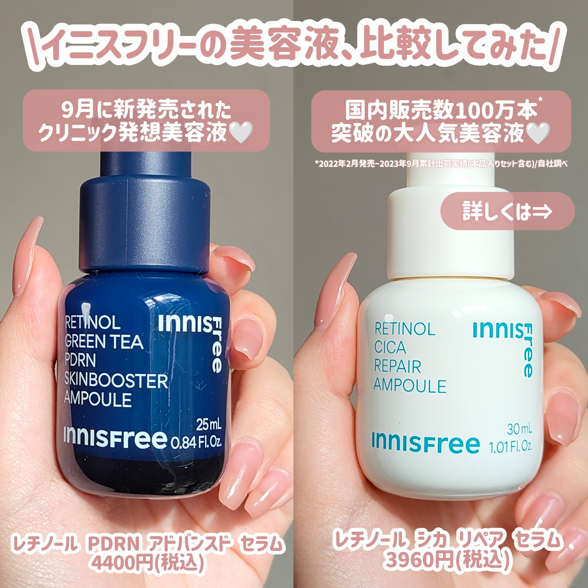 innisfreeの美容液を徹底比較】レチノール シカ リペア セラム他、1