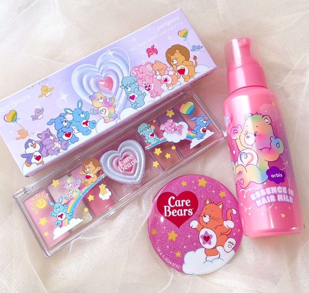 peripera オールテイクムードライクパレット ケアベア💗

絶対買う！！て決めてたPLAZA限定のケアベアコラボ🌟このアイパレずっと買うか悩んでたけどこの限定のカラー好みすぎる本当に可愛い…
オルビスのヘアミルクも買って、ミラーは