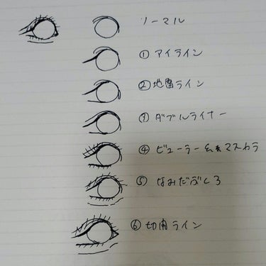 【紙に書いてびっくり】 デカ目を作る方法
丸に、私は三重なので線を2個引いて、いつものラインをかいたら
しょぼい目がだんだんにんげんになってきて、
めいくってすごいなあって思いました。

……それだけで