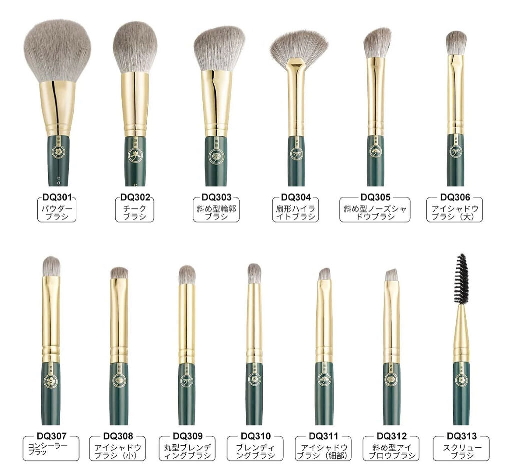 ROWNYEON 緑姫シリーズ メイクブラシ１３本セット 化粧ポーチ付き/Rownyeon/メイクブラシを使ったクチコミ（2枚目）