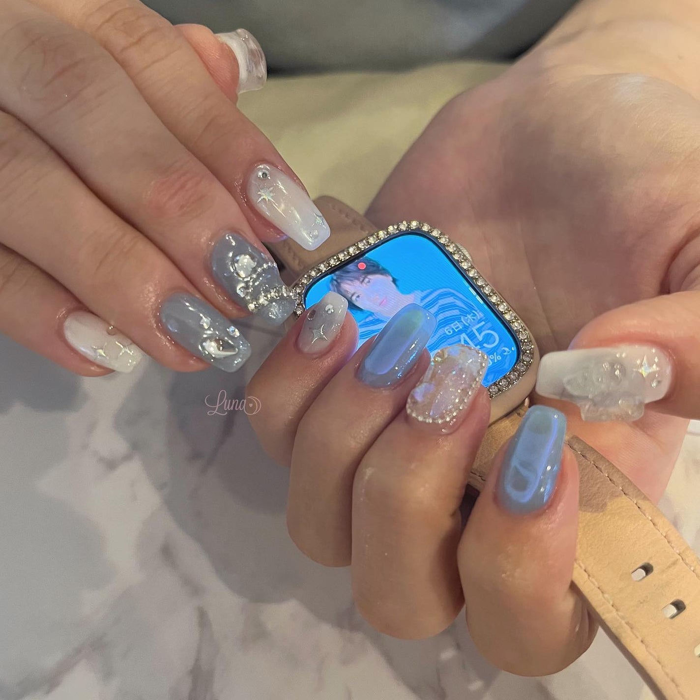 Iuna. Mizuki on LIPS 「.スペシャルプラン🩵✨#nail#nailstagram#ge..」(1枚目)