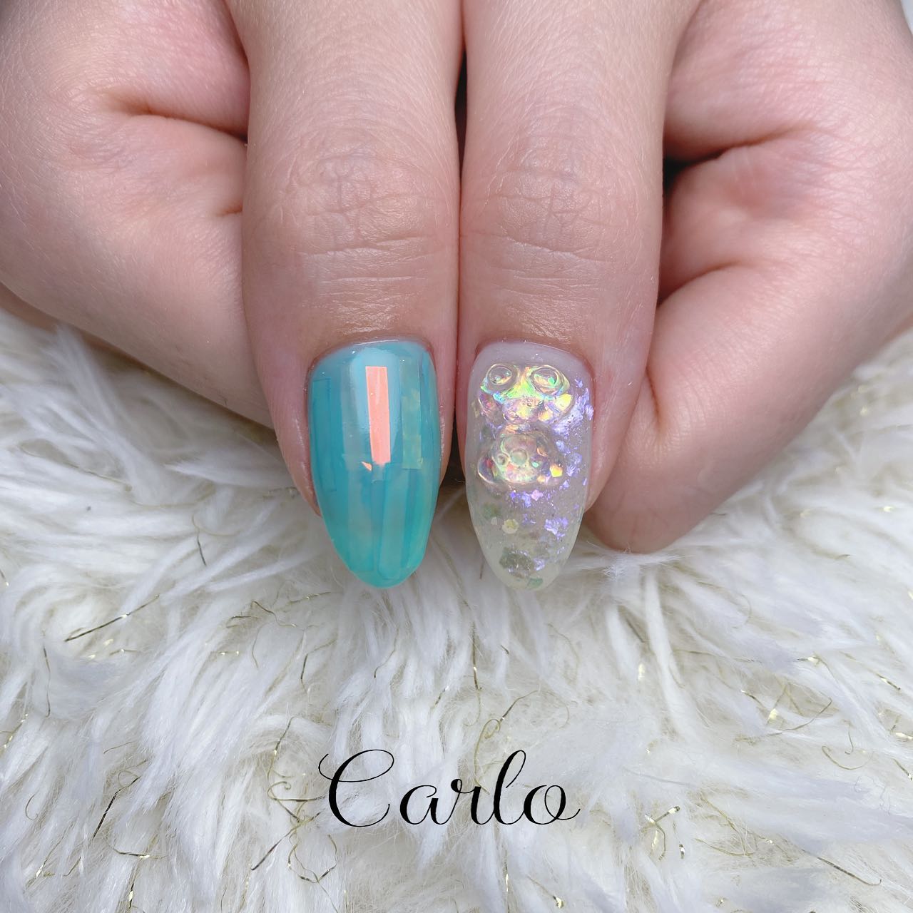 #夏ネイル,#ちゅるんネイル,#オーロラネイルのネイルデザイン