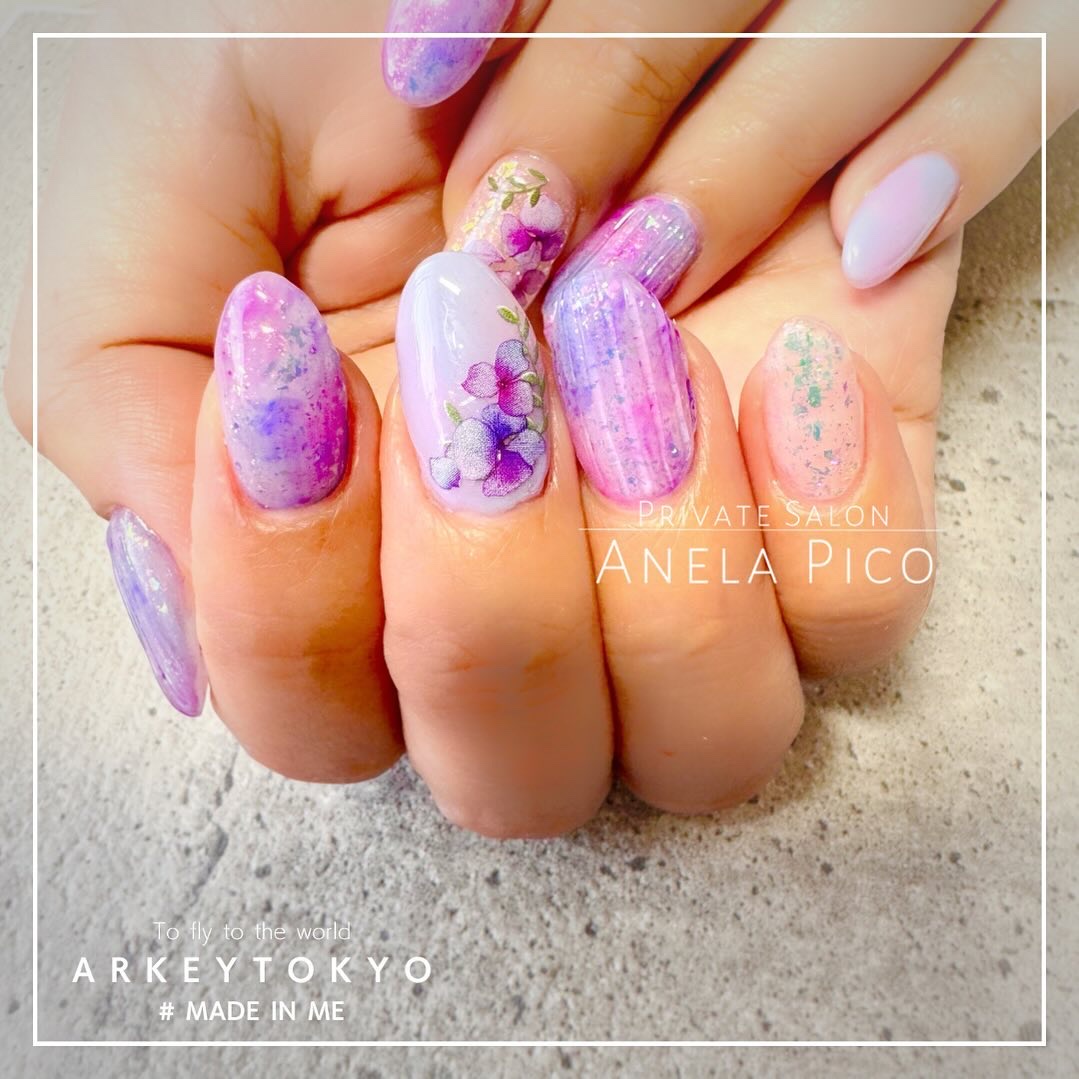 #ネイル,#純国産ジェルネイル,#ジェルネイル,#紫陽花ネイル,#フラワーネイル,#梅雨ネイルのネイルデザイン