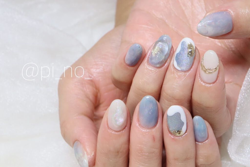 #奥行きネイル,#ニュアンスネイル,#マグネットネイル,#ホイルネイル,#凸凹ネイル,#涼しげネイルのネイルデザイン
