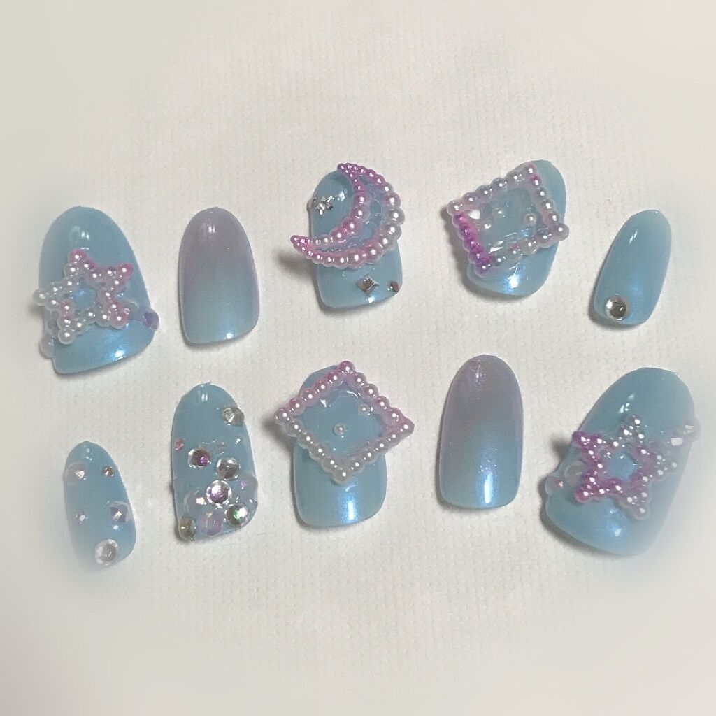 #マーメイドネイル,#水色ネイルのネイルデザイン