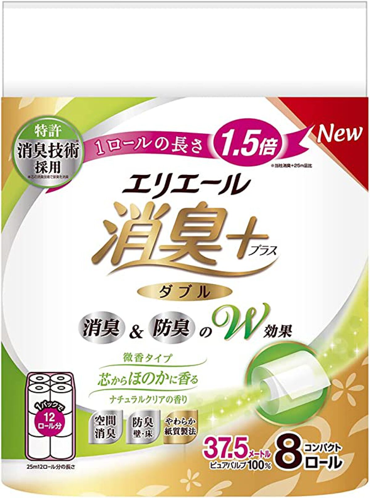 消臭+ トイレットティシュー 芯からほのかに香る ナチュラルクリアの香り / エリエール