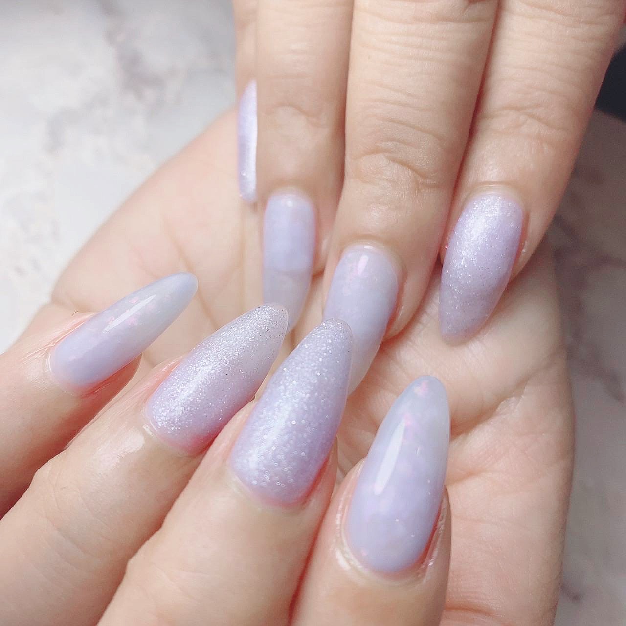 #梅雨ネイル,#くすみネイル,#キラキラネイル,#ロングネイル,#パープルネイルのネイルデザイン