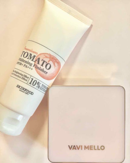 ピンクピーチマーブルパクト ケース:ホワイト/VAVI MELLO/クリーム・エマルジョンファンデーションの画像