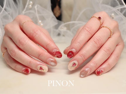 #マグネットネイル,#赤ネイル,#クリスマスネイル,#冬ネイルのネイルデザイン