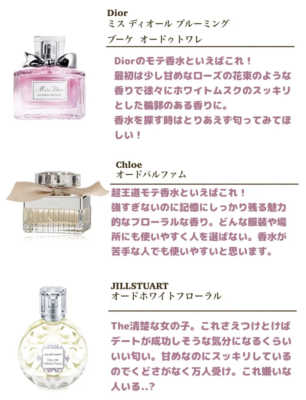 JILL STUART・DECORTÉ・Diorの香水(レディース)を使った口コミ