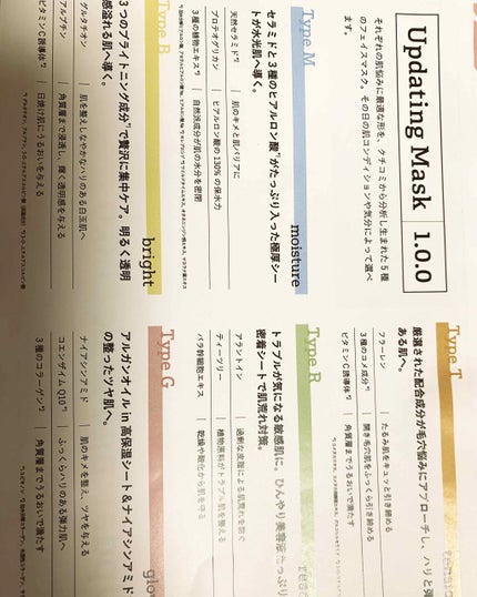 Updating Mask 1.0.0 5タイプセット 1セット5枚入り/meol/シートマスク・パックを使ったクチコミ(2枚目)
