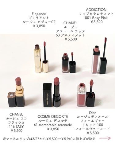 CHANEL ルージュ アリュール ラックのクチコミ「穏やかで落ち着いたくすみピンク〜ローズ、モーヴ系カラーリップを6本厳選しました！
今回はデパコ.....」（3枚目）