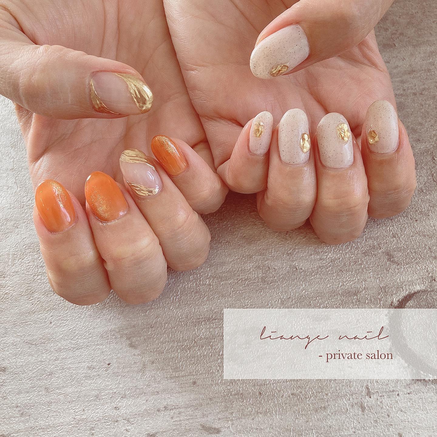 #リアンジェネイル,#柏ネイル,#ネイル,#アシメネイル,#オレンジネイル,#夏ネイルのネイルデザイン