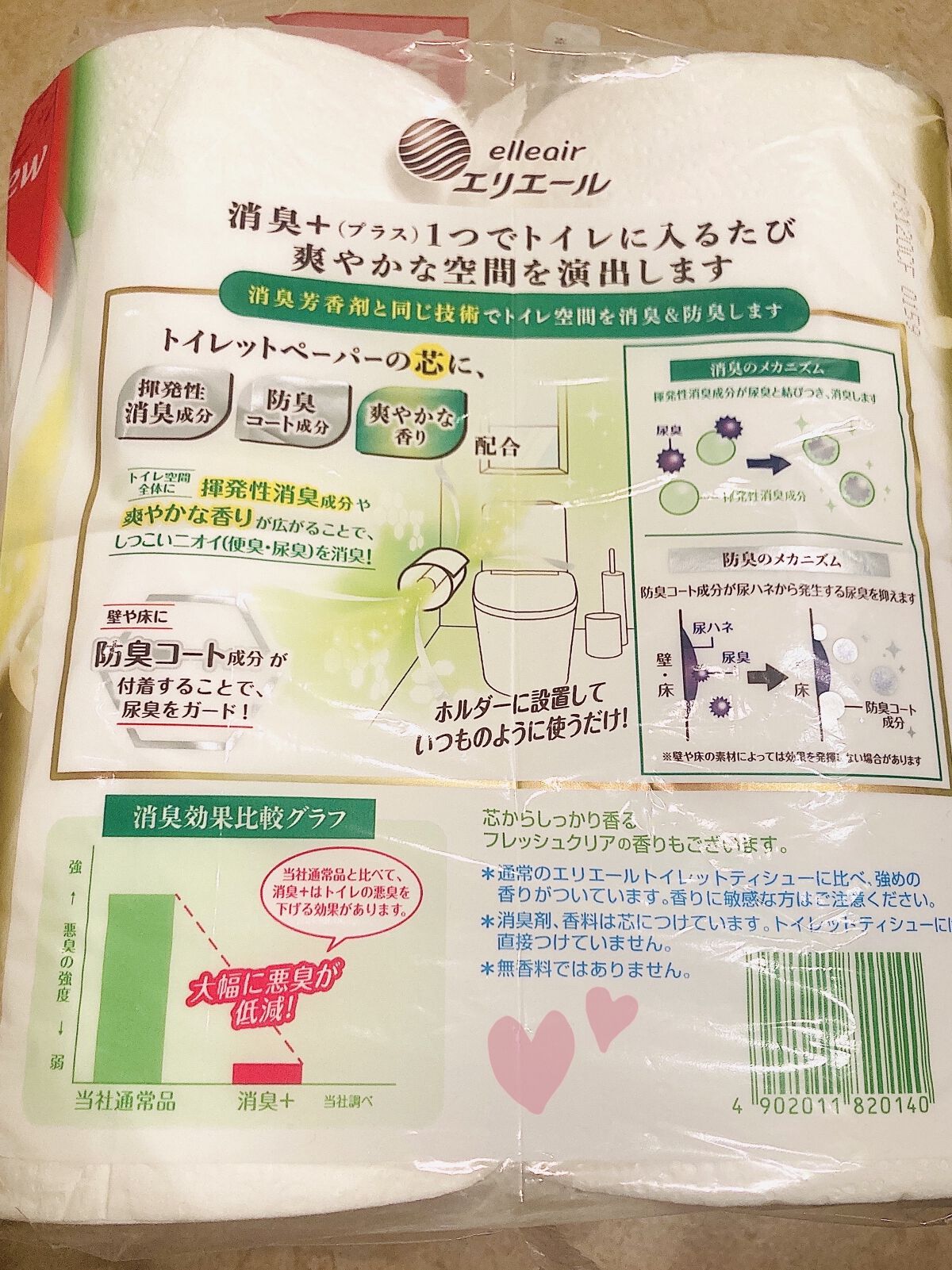 消臭+ トイレットティシュー 芯からほのかに香る ナチュラルクリアの香り/エリエール/ティッシュを使ったクチコミ（2枚目）