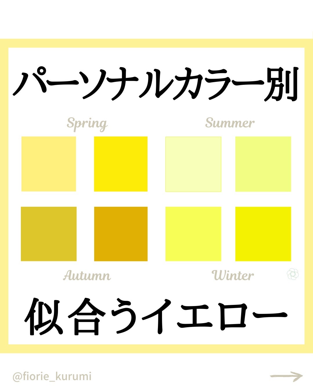 kurumi パーソナルカラーアナリスト on LIPS 「パーソナルカラー別おすすめイエローまとめ💛スプリングタイプは明..」(1枚目)
