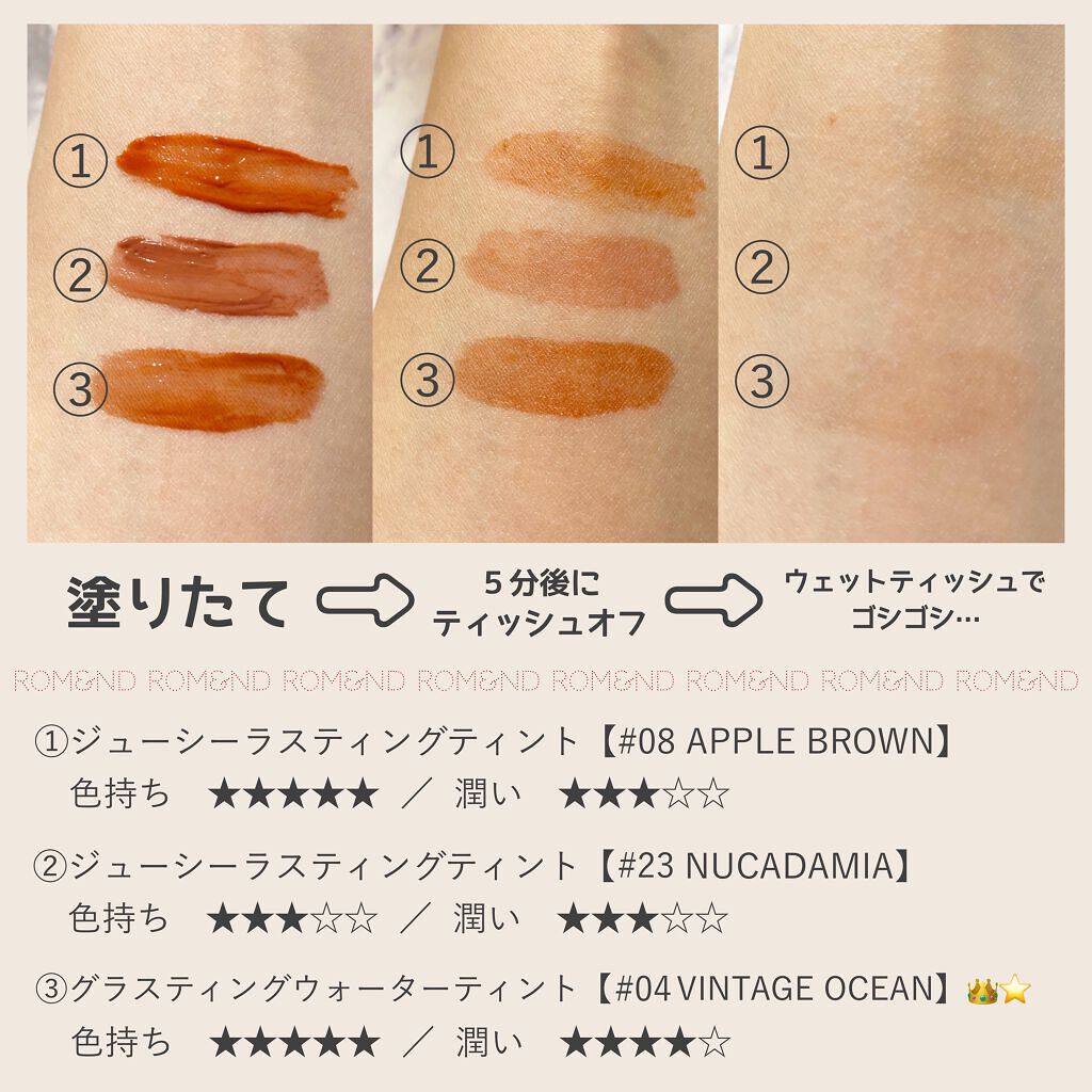 ジューシーラスティングティント/rom&nd/リップティントを使ったクチコミ（3枚目）