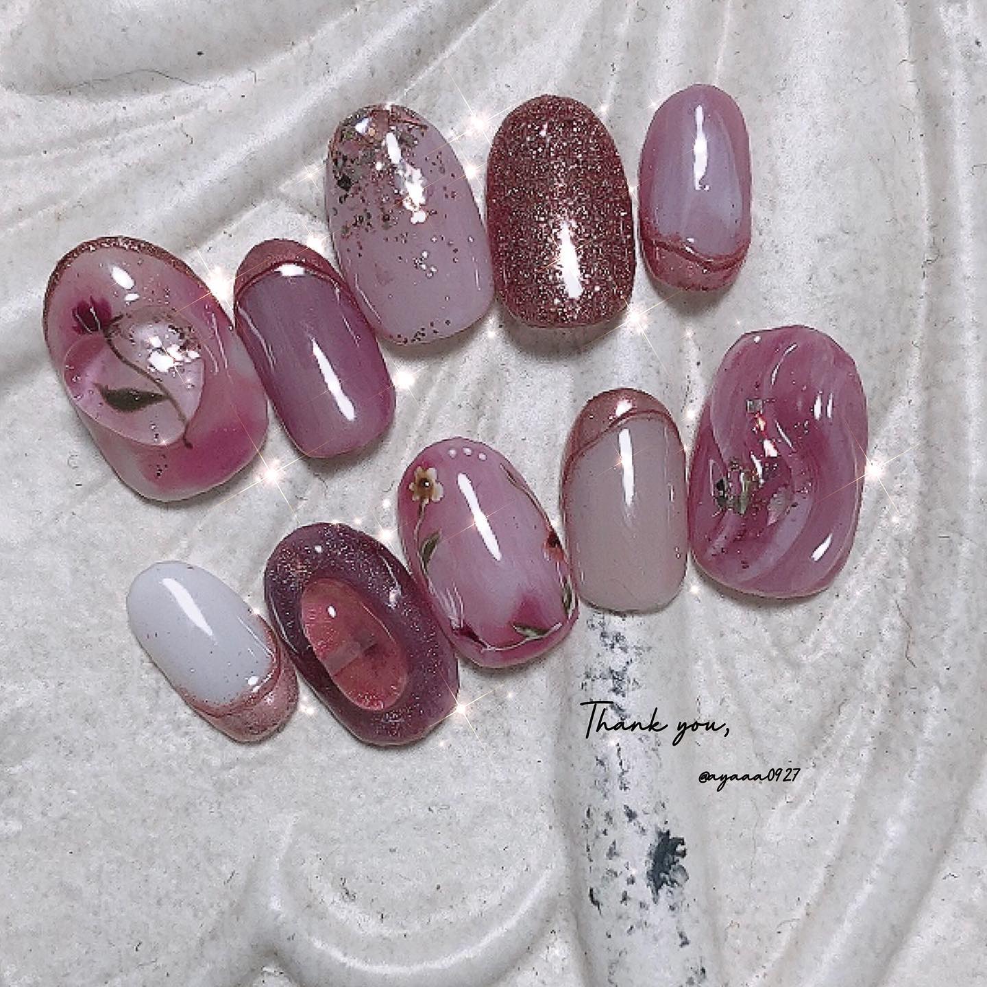 #手描きネイル,#ピンクブラウンネイルのネイルデザイン