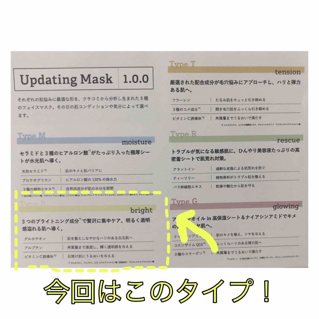 Updating Mask 1.0.0 5タイプセット 1セット5枚入り/meol/シートマスク・パックを使ったクチコミ（2枚目）