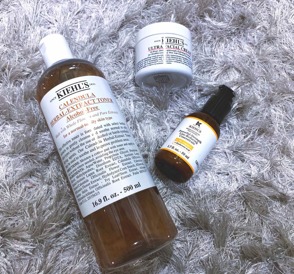 20歳の頃から愛用してるkiehl's♡

肌の悩みに合わせてpickしてくれるので
店頭で買う事をオススメします！！

そして・・・

オマケのサンプルがいつも豪華♥️なのも魅力！