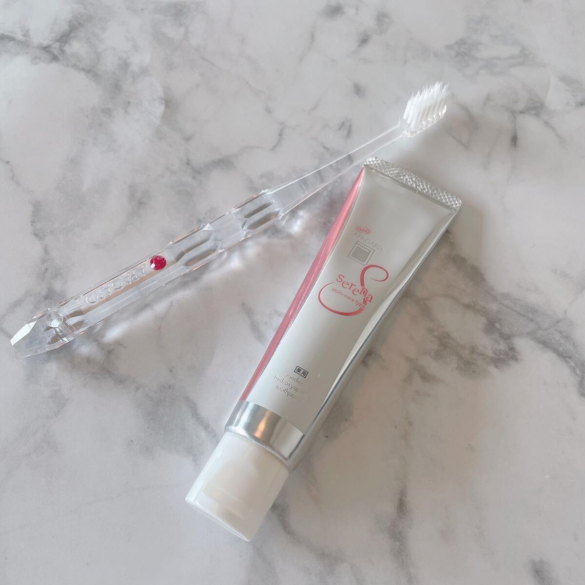 ⁡
⁡
❯❯ アパガード セレナ 
⁡
コーヒーや紅茶によって着色したステインも美白ケア🪥💕
独自成分の薬用ハイドロキシアパタイトがエナメル質を整えてむし歯も予防してくれるよ😌🩵
⁡
きめ細かい泡立ちでスッキリできました！
味も辛く