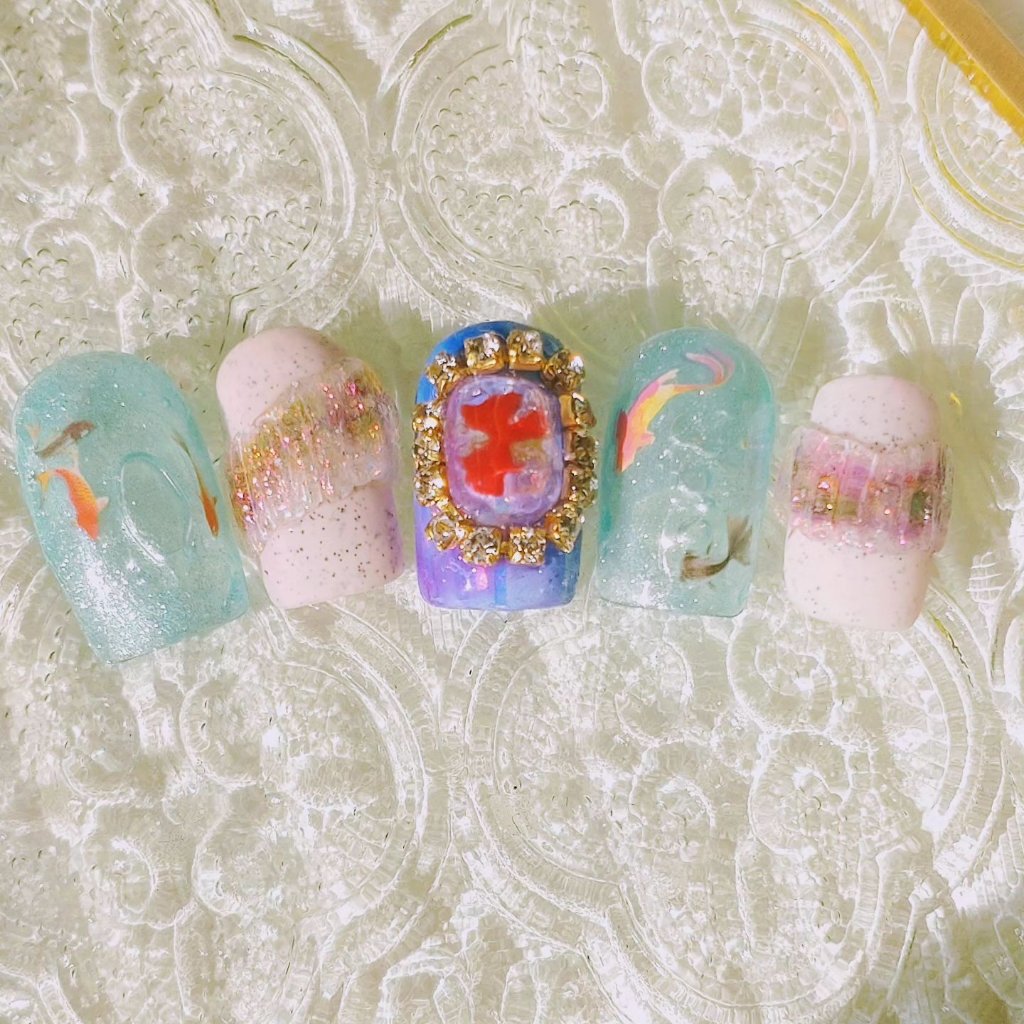 #バブルネイル,#金魚ネイル,#光るネイルのネイルデザイン
