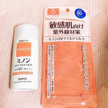 ミノンUVマイルドミルク(医薬部外品)

．
．

ＳＰＦ５０＋ ＰＡ＋＋＋＋
．

汗・水に強いウォータープルーフ
．

紫外線吸収剤フリー、パラベンフリー・アルコールフリー、無香料・無着色、アレルギ