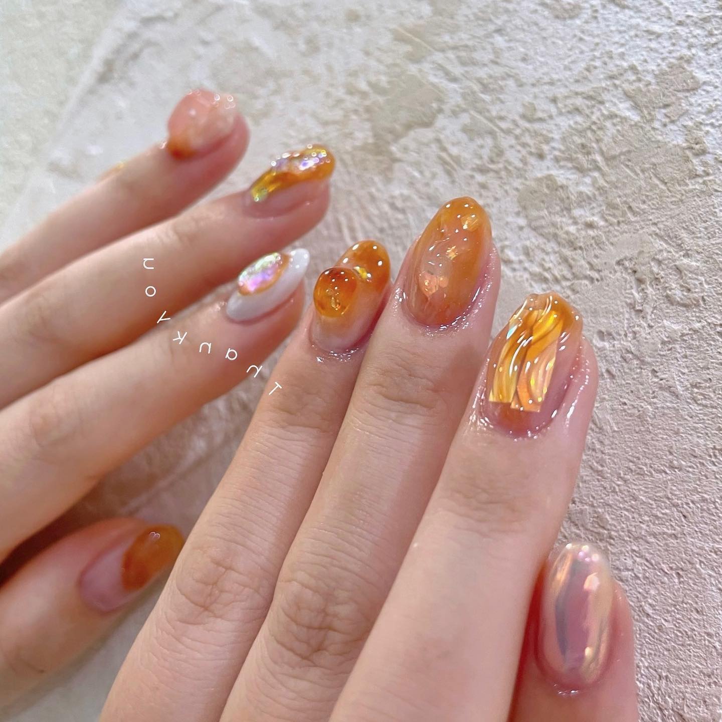 #うるうるネイル,#ぷくぷくネイル,#ニュアンスネイル,#ちゅるんネイル,#オレンジネイルのネイルデザイン