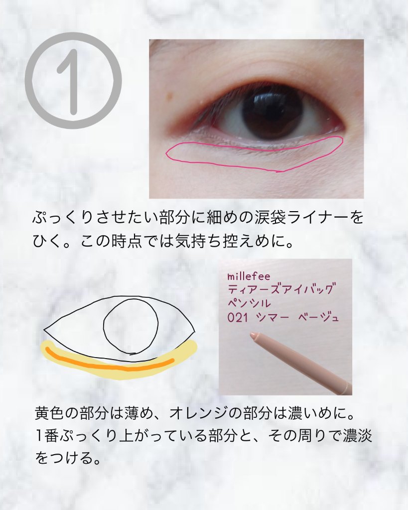 ティアーズアイバッグペンシル 021 シマーライトベージュ/MilleFée/ジェル・クリームアイシャドウを使ったクチコミ（2枚目）