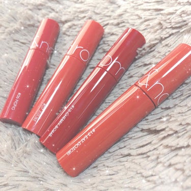 #rom&nd
JUICY LASTING TINT
✔︎06  FIGFIG
✔︎07 JUJUBE
✔︎12 CHERRY BOMB
✔︎13 EAT DOTORI
¥1080(税込)←私が利用した