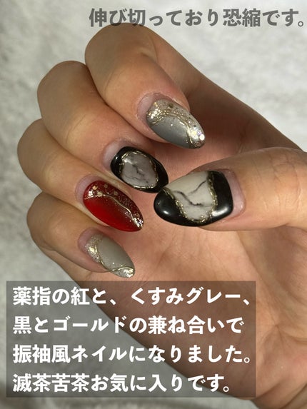 玲凪-LEINA-(元える) on LIPS 「もう10月ですが、9月のネイルです。指先に芸術品が爆誕。黒×紅..」(2枚目)