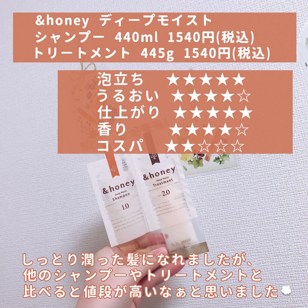 ディープモイスト シャンプー1.0/ヘアトリートメント2.0/&honey/市販シャンプーを使ったクチコミ(4枚目)