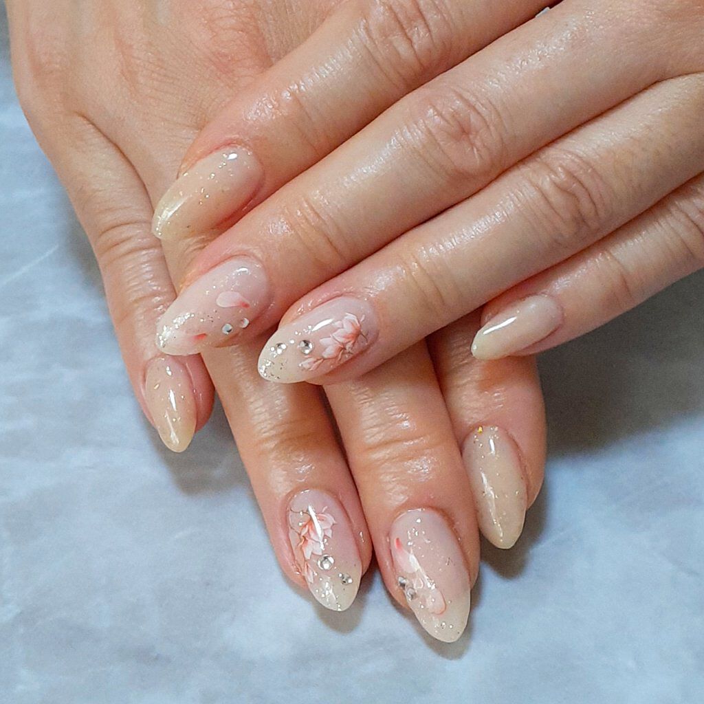 #ネイル,#ジェルネイル,#フラワーネイル,#桜ネイル,#キラキラネイル,#春ネイル,#スプリングネイルのネイルデザイン