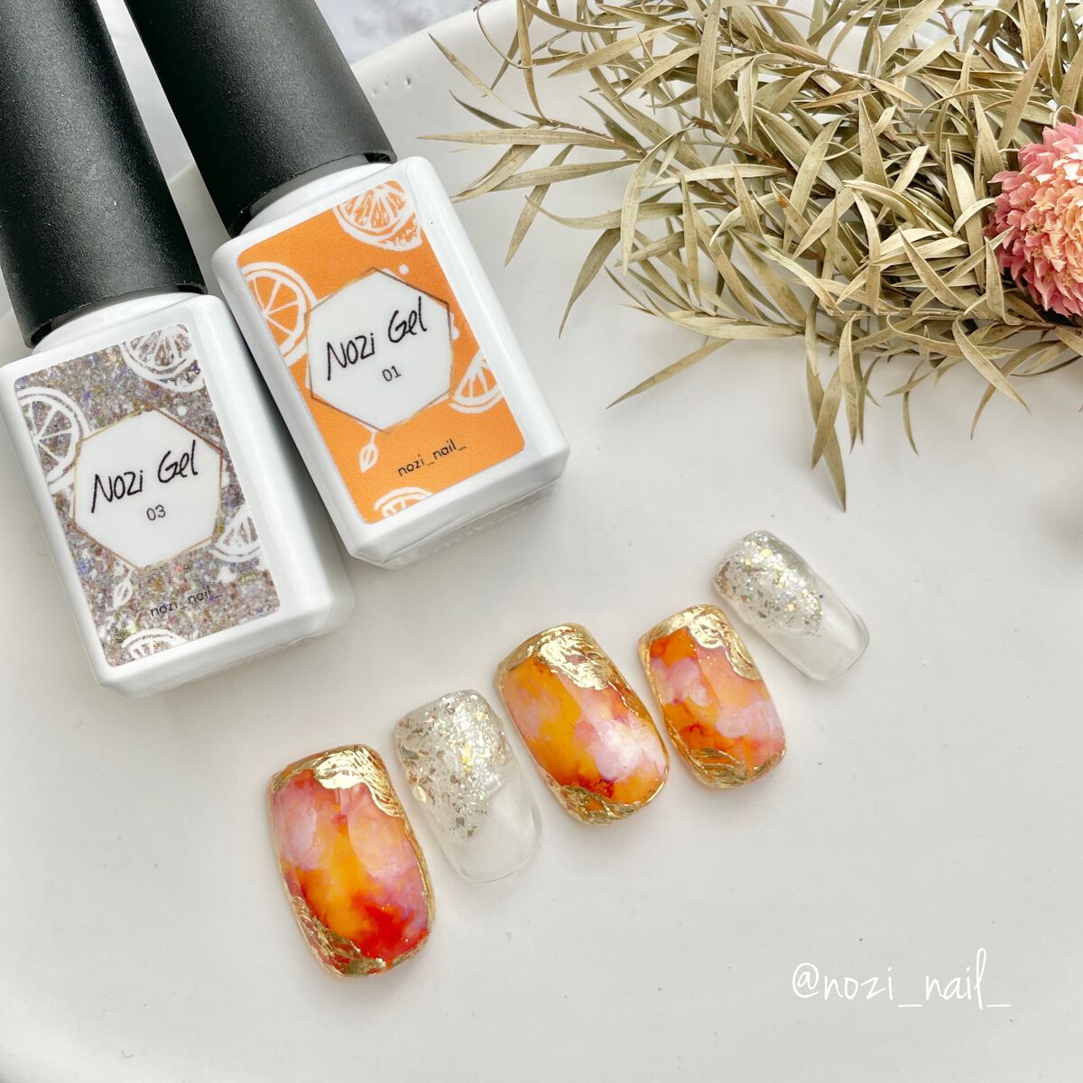 nozi𓆉𓂃 𓈒𓏸◌ on LIPS 「.ネイル工房さんと私のコラボジェル🍊「nozigel」を使用し..」(5枚目)