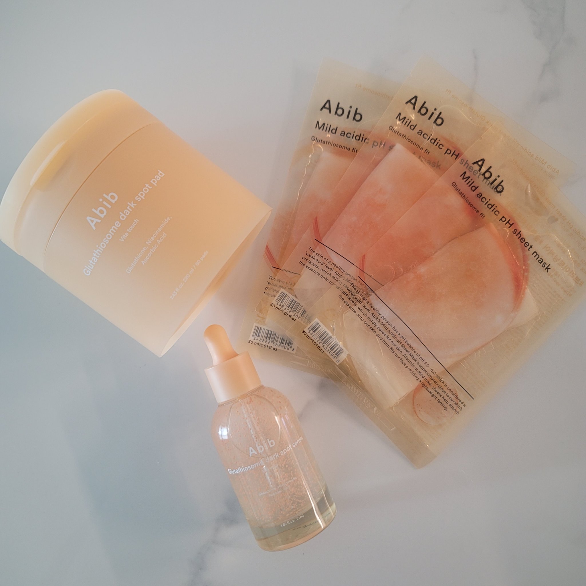 セットで使いたい✨
Abib グルタチオンソームライン
・グルタチオンソーム ダークスポットセラム ビタドロップ 50ml
・グルタチオンソーム ダークスポットパッド ビタタッチ 60枚入
・弱酸性pHシートマスク グルタチオンソームフィッ