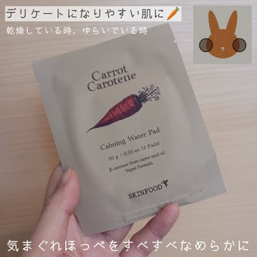 SKINFOODのトナーパット三種類を試してみた✨
今回はキャロットのご紹介です🌿

スキンフードのパットというとこちらが有名かな？と思いますが、肌に合うかチェックしたくて、Q10でおためしセットを買っ