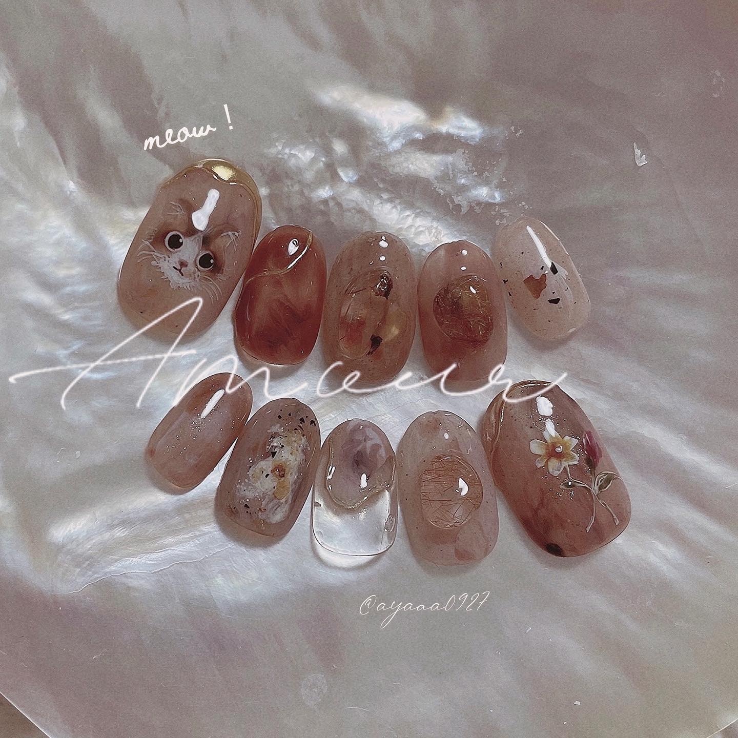 #猫ネイル,#絵画ネイル,#手描きネイルのネイルデザイン