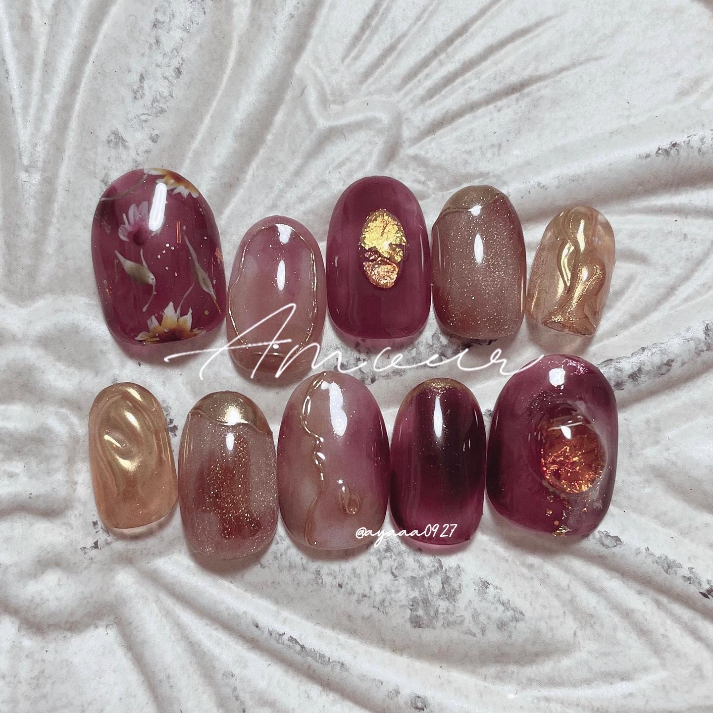 #卒業式ネイル,#ボルドーネイルのネイルデザイン