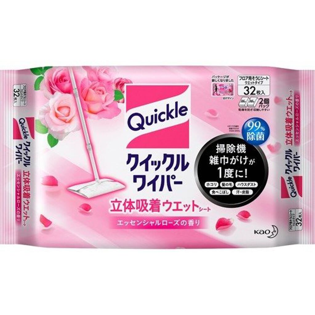 クイックルワイパー 立体吸着ウエットシート ローズの香り 32枚