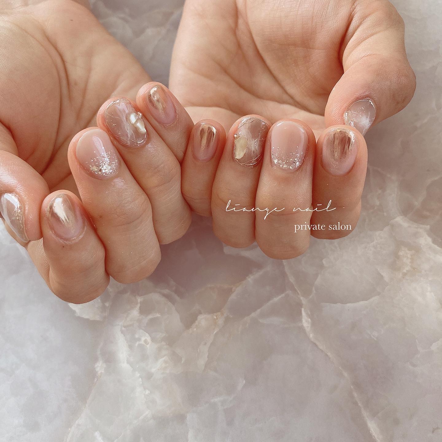 #リアンジェネイル,#柏ネイル,#ネイル,#夏ネイル,#大人ニュアンスネイル,#ニュアンスネイル,#ジェルネイル,#ミラーネイル,#シェルネイル,#ブライダルネイル,#天然石ネイルのネイルデザイン