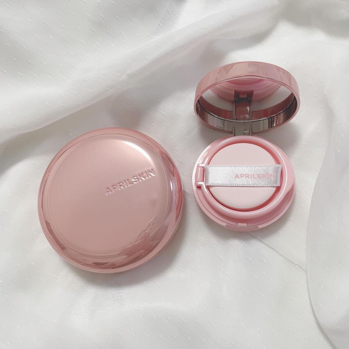 ハイパーカバーフィットクッション ピンク（桜エディション）/APRILSKIN/クッションファンデーションを使ったクチコミ（2枚目）